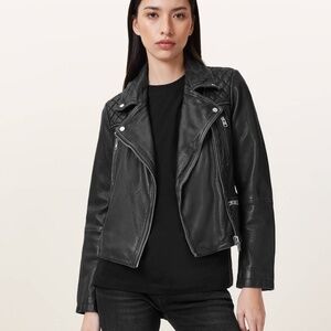 All Saints Cargo Distressed Leather Biker Jacket size 10 (large)
